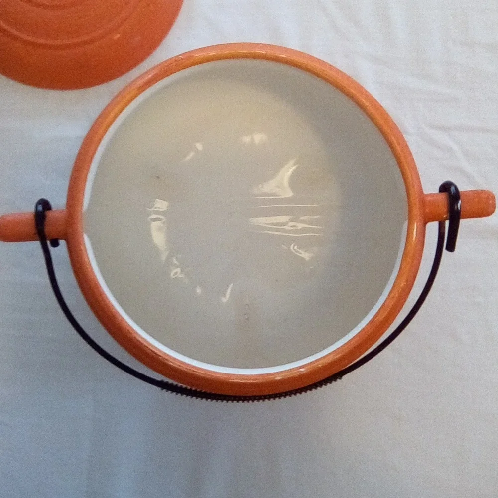 Red Orange Soup Tureen Kettle with Lid, Two Bowls,Serving Set